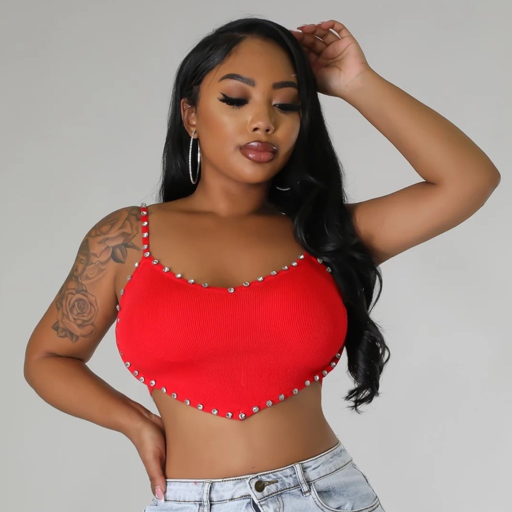 Red Studded Women's Top